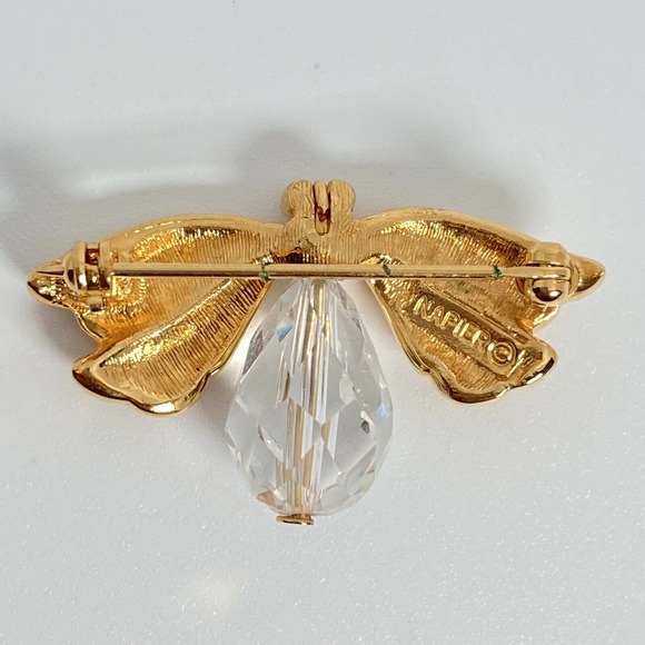 NAPIER 24k Gold Plated White Faceted Crystal Firefly BOOK Piece Brooch Pin - Picture 5 of 6